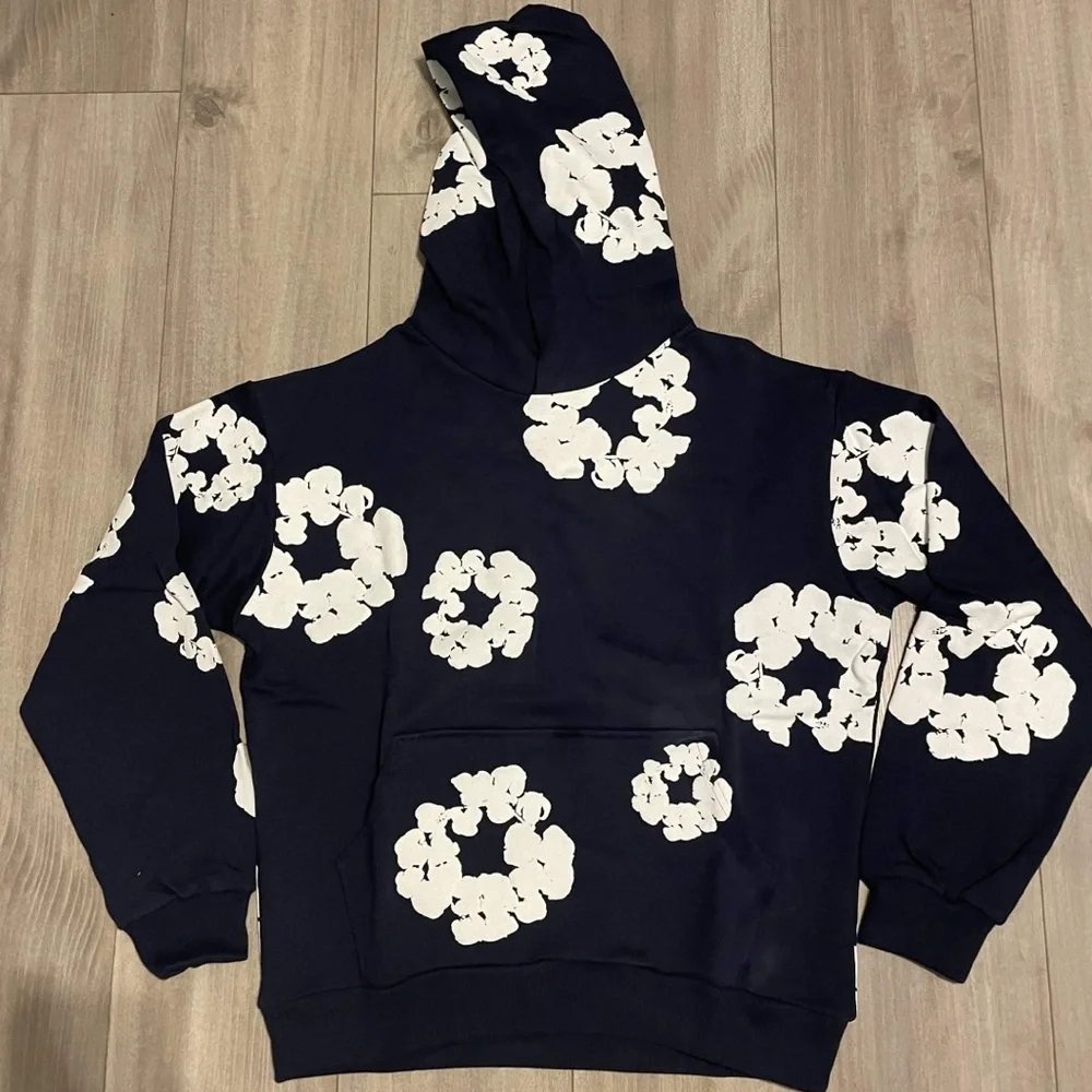 Large Navy Denim Tears Hoodie